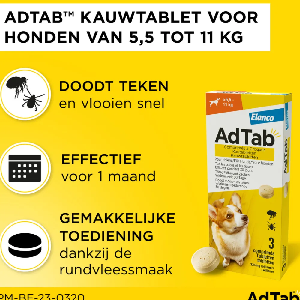 Anti Vlo en Teek Kauwtabletten Hond >5,5-11 kg 3 tabletten^AdTab Online