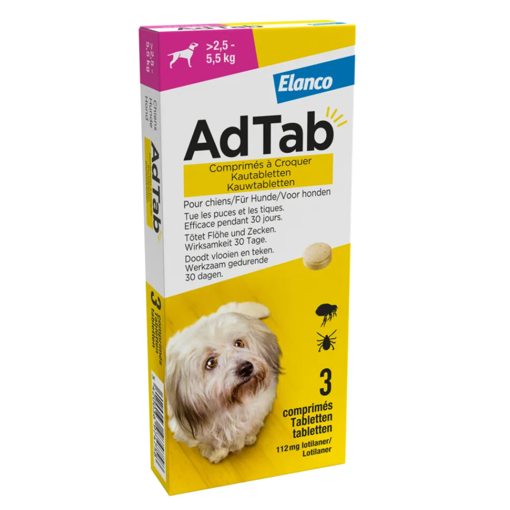 Anti Vlo en Teek Kauwtabletten Hond >2,5-5,5 kg 3 tabletten^AdTab Clearance