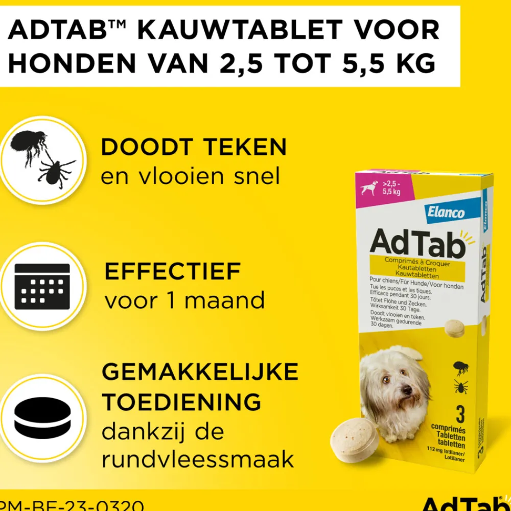 Anti Vlo en Teek Kauwtabletten Hond >2,5-5,5 kg 3 tabletten^AdTab Clearance