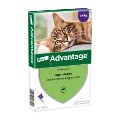 Vlo, Teek & Worm<Advantage Anti Vlooiendruppels 80 Kat vanaf 4 kg 4 pipetten