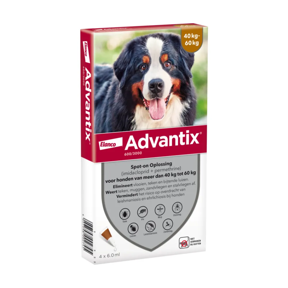Spot On 600 Anti Vlooien en Teken Druppels Hond 40 - 60 kg 4 pipetten^Advantix Discount
