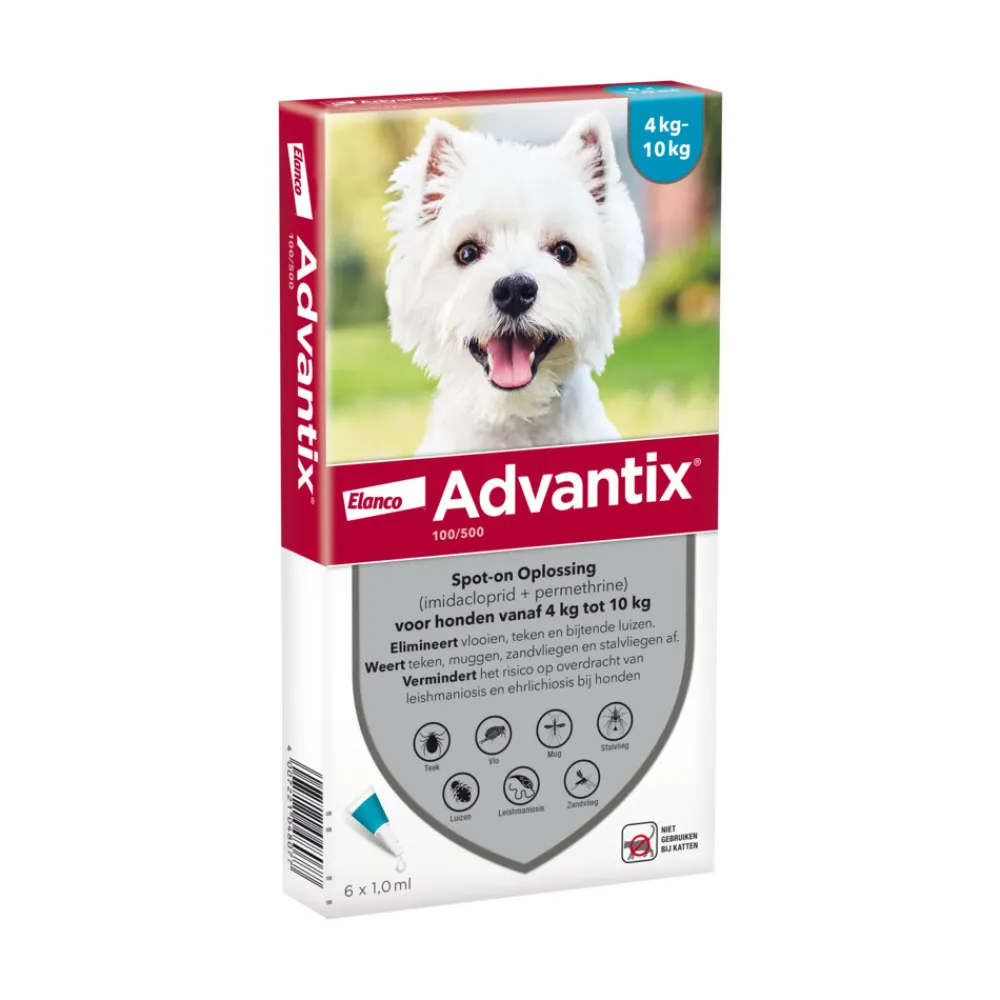 Vlo, Teek & Worm<Advantix Spot On 100 Anti Vlooien en Teken Druppels Hond 4 - 10 kg 6 pipetten