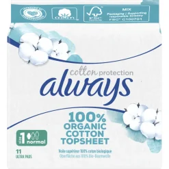 Intiemhygiëne<Always Maandverband Bio Cotton Protection Ultra Normal met Vleugels 11 stuks