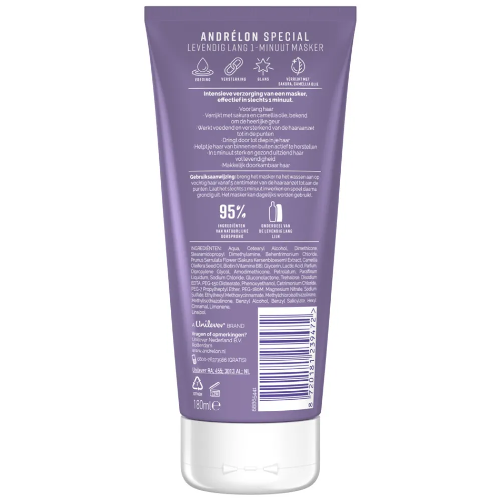 Haarmasker<Andrélon 1 Minuut Wow Masker Levendig Lang 180 ml