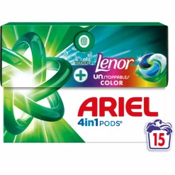 Wasmiddel<Ariel 4in1 Wasmiddel Pods Color Lenor Unstoppables 15 stuks