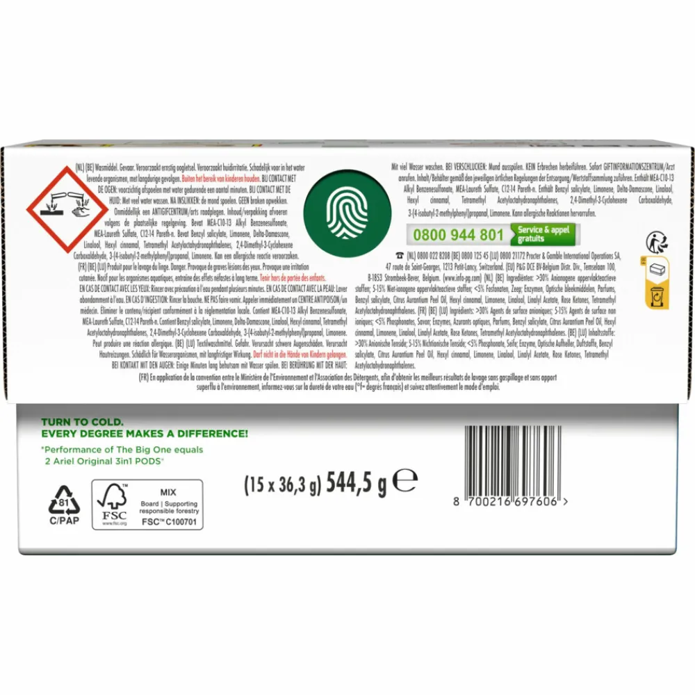 Wasmiddel<Ariel 3in1 Wasmiddel Pods The Big One Alpine 15 stuks
