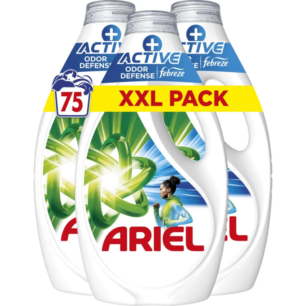Wasmiddel<Ariel Vloeibaar Wasmiddel +Actieve Odor Defense 75 Wasbeurten 3,37 liter