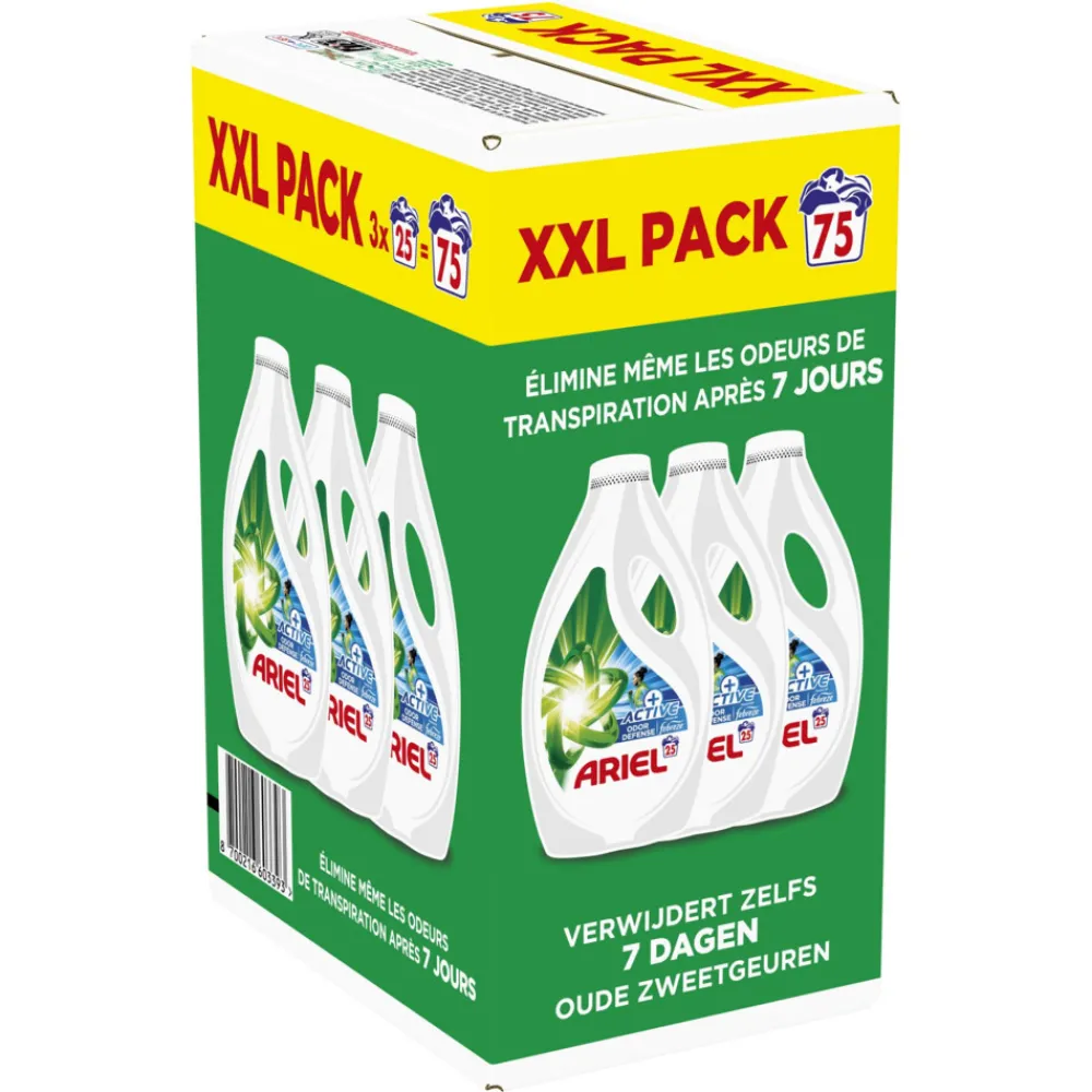 Wasmiddel<Ariel Vloeibaar Wasmiddel +Actieve Odor Defense 75 Wasbeurten 3,37 liter