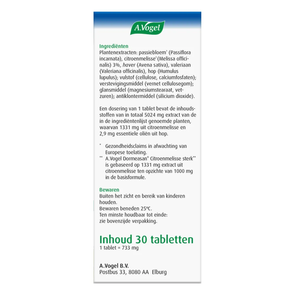 Dormeasan Citroenmelisse Sterk 30 tabletten^A.Vogel Discount
