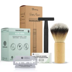 Scheren & Ontharen<Bamboozy Safety Razor Aluminium Starterkit + Scheerkwast + Scheerzeep Mat Zwart 1 set