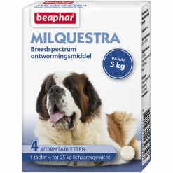 Milquestra Ontworming Tabletten Hond 5 - 75 kg 4 tabletten Vlo, Teek & Worm