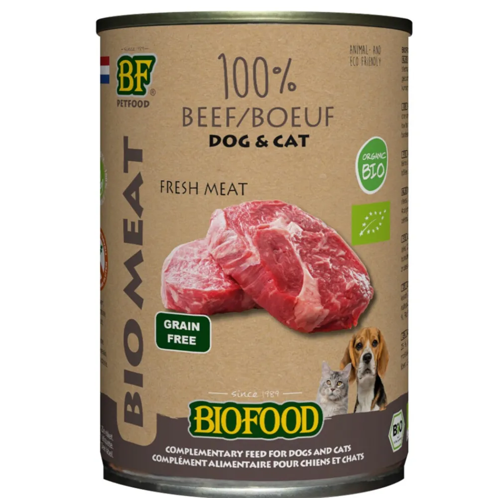 Hondenvoer|Kattenvoer<BF Petfood Biofood Organic Hond en Kat 100% Rund 400 gr