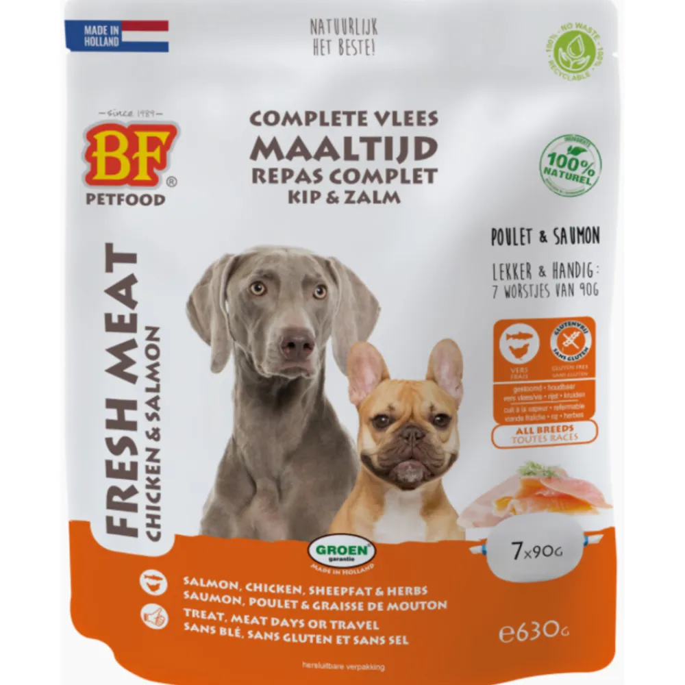 Hondenvoer<BF Petfood Vleesvoeding Zalm - Kip 7 x 90 gr