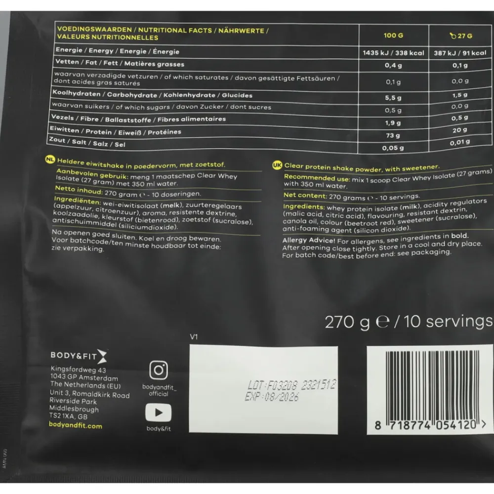 Sportvoeding & Drank<Body & Fit Clear Whey Isolate Cherry 270 gr