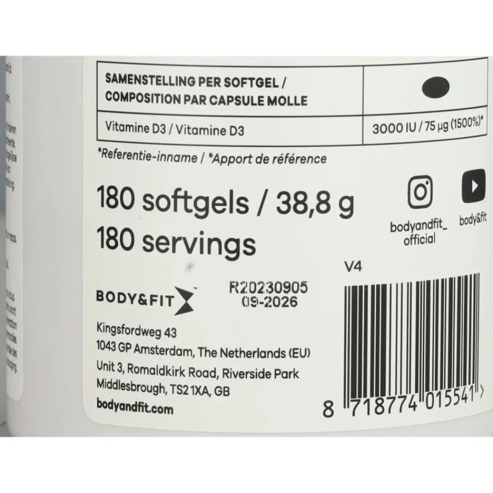 Sportvoeding & Drank<Body & Fit Vitamine D3 - 3000 IU 180 capsules