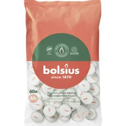 Theelichten Wit 6 branduren 60 stuks^Bolsius