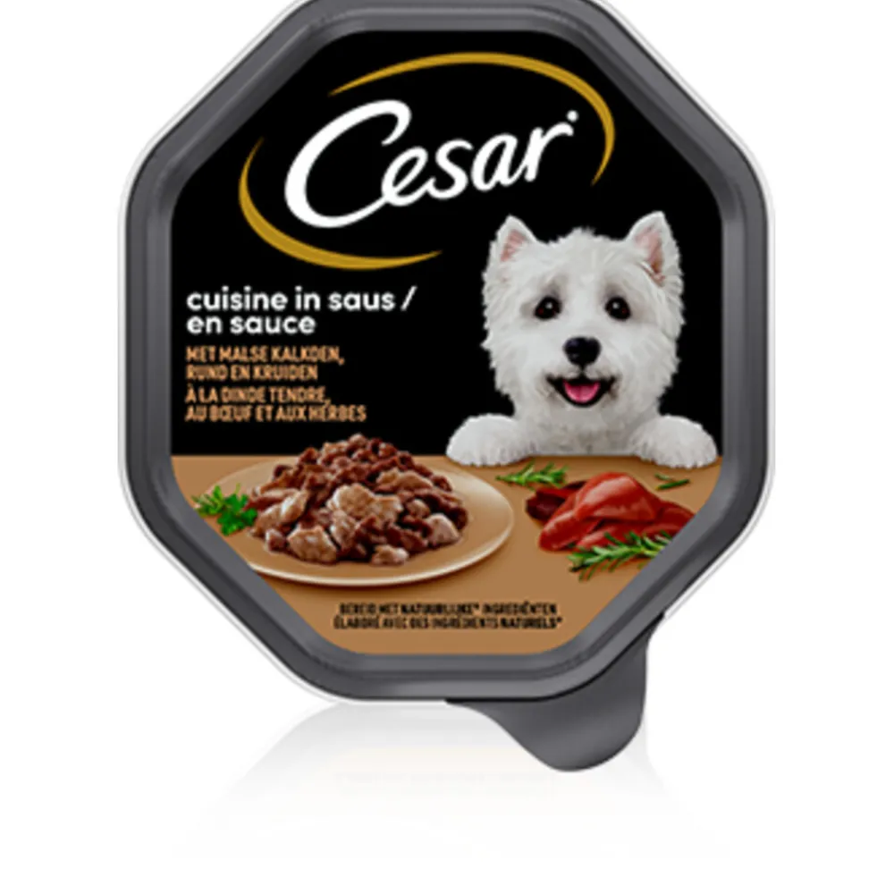 Hondenvoer<Cesar Cuisine in Saus Kuipje Kalkoen en Rund 150 gr