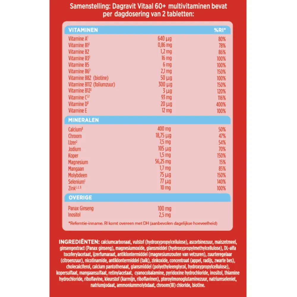 Vitaal 60+ Multivitaminen 60 tabletten^Dagravit Discount