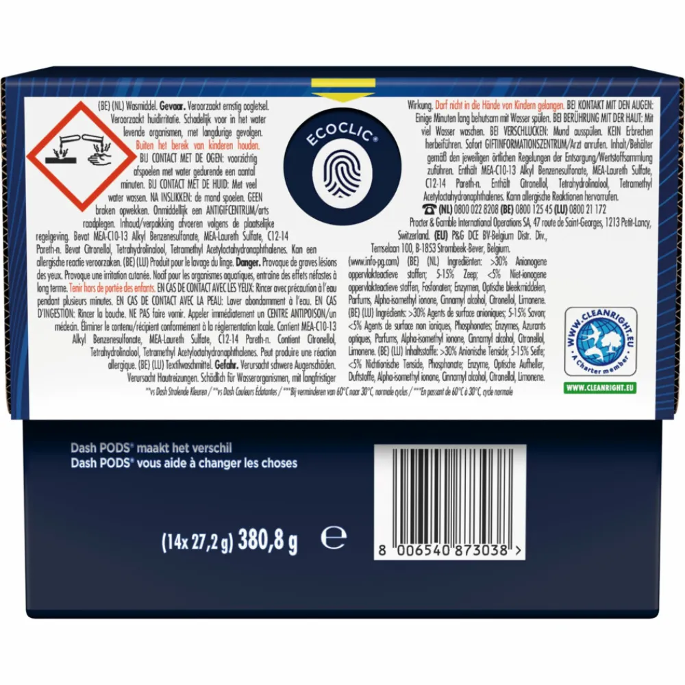 Wasmiddel<Dash Wascapsules Platinum Pods+ Kleur 14 stuks