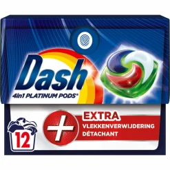 Wasmiddel<Dash Wasmiddelcapsules 4in1 Platinum Pods +Extra Vlekkenverwijderaar 12 stuks