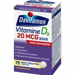 Clearance Vitamine D3 20MCG Hoog Gedoseerd 75 smelttabletten Vitaminen