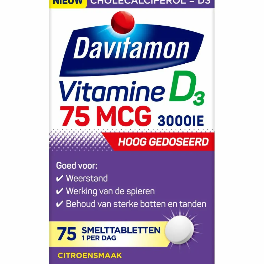 Online Vitamine D3 75mcg 75 smelttabletten Vitaminen