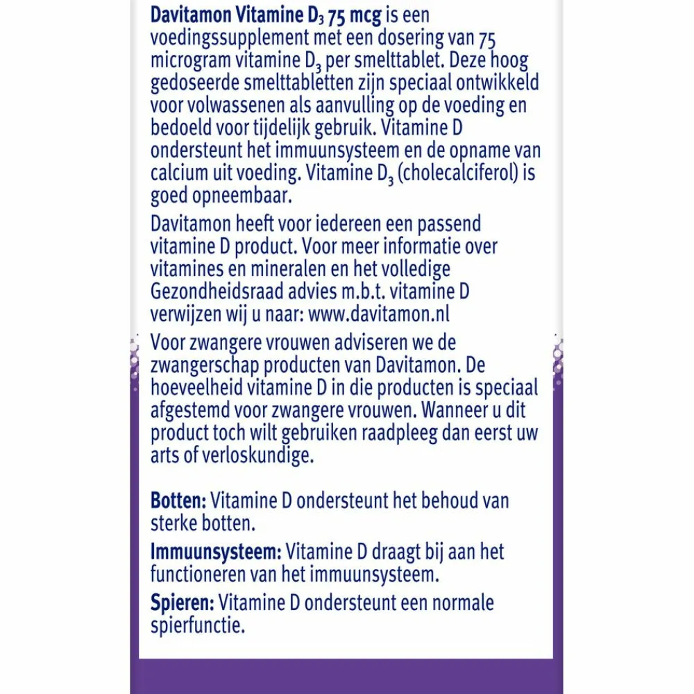 Online Vitamine D3 75mcg 75 smelttabletten Vitaminen
