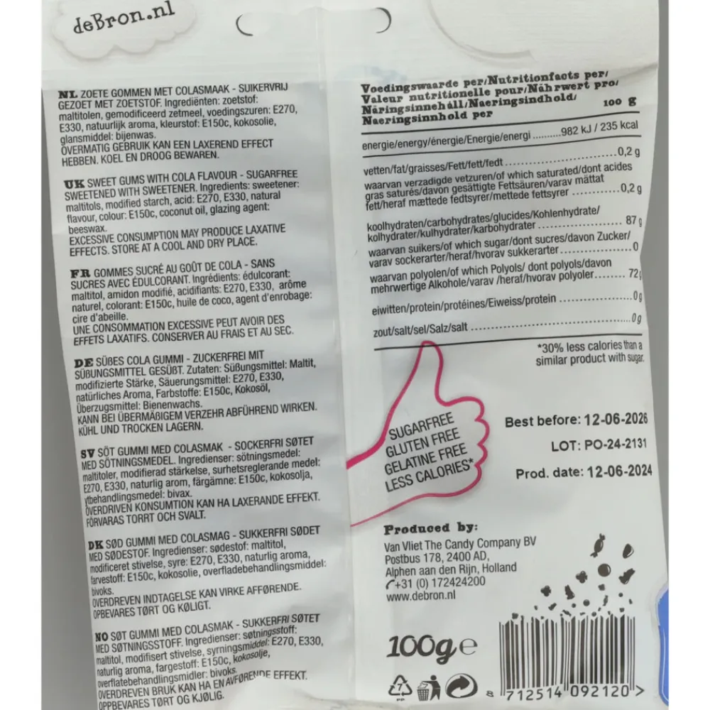 Snoep<De bron Suikervrije Cola Gums 100 gr