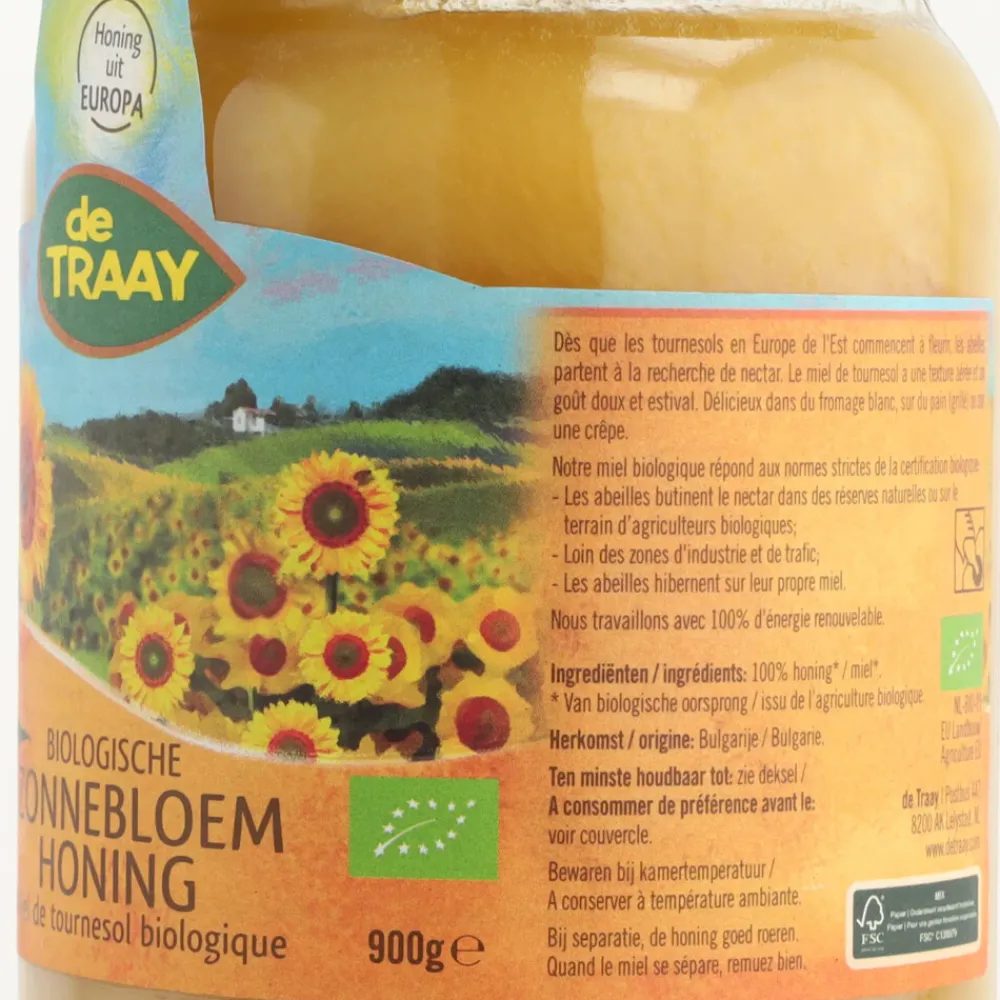 Siropen & Zoetstoffen<De Traay Honing Zonnebloem Bio 900 gr