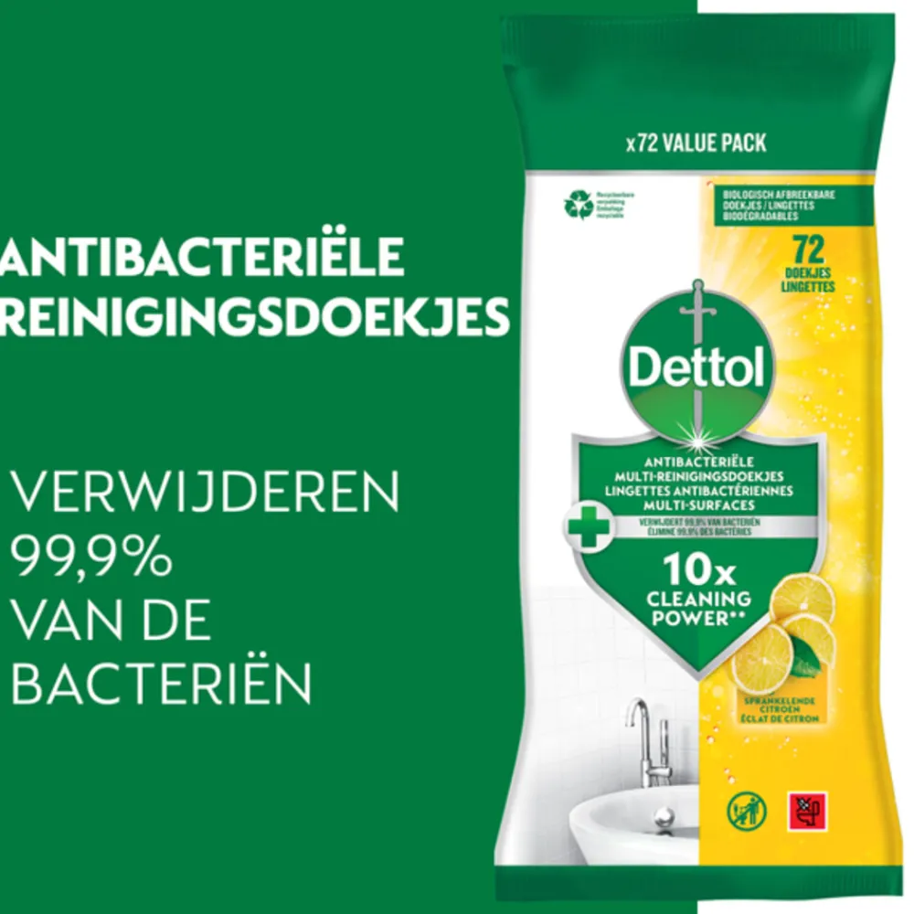 Antibacteriële Reinigingsdoekjes Sprankelende Citroen 72 stuks^Dettol New