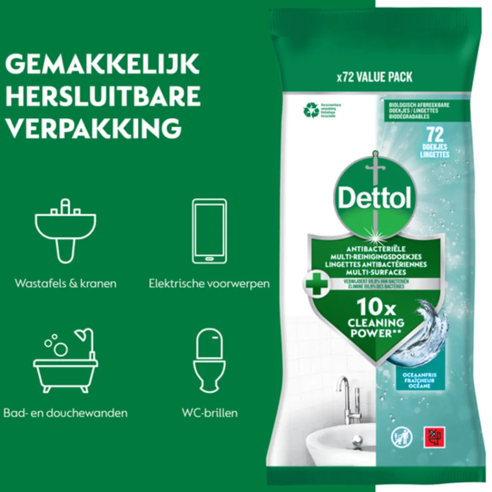 Antibacteriële Reinigingsdoekjes Oceaanfris 72 stuks^Dettol Sale