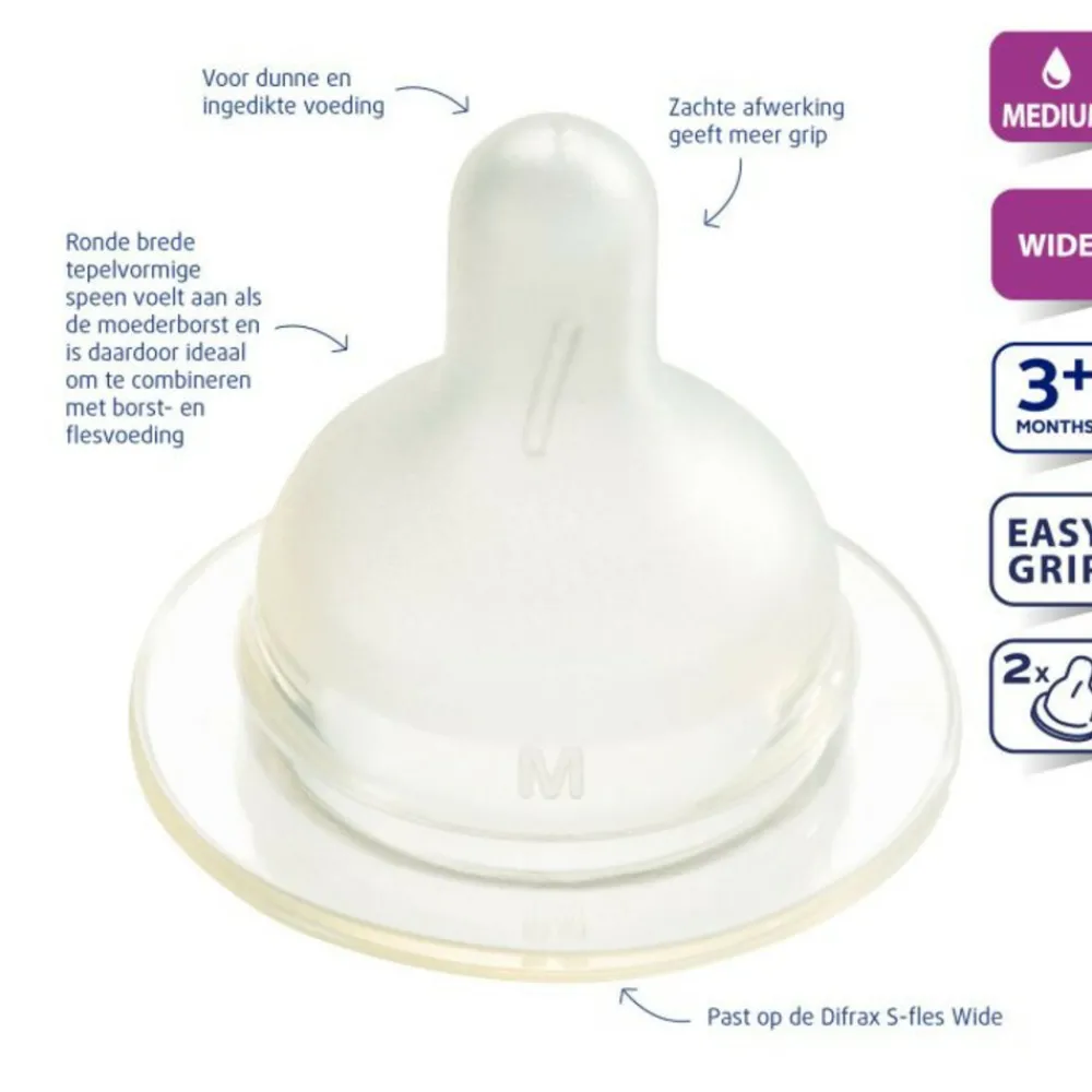 Flessen & Spenen<Difrax Flessenspeen Wide Medium 2 stuks