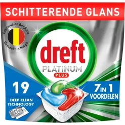 Machineafwas<Dreft Vaatwastabletten Platinum Plus All In One Deep Clean 19 stuks