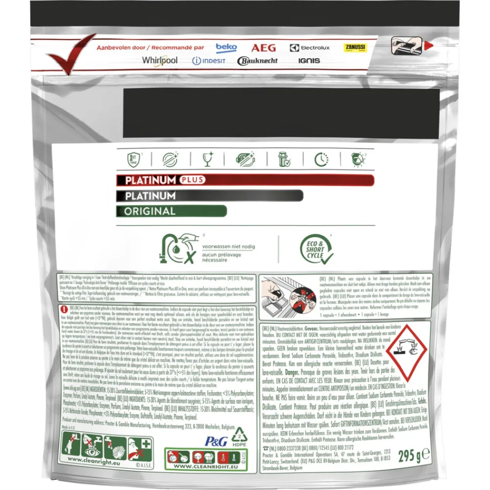 Machineafwas<Dreft Vaatwastabletten Platinum Plus All In One Deep Clean 19 stuks