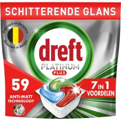 Machineafwas<Dreft Vaatwastabletten Platinum Plus All In One 59 stuks