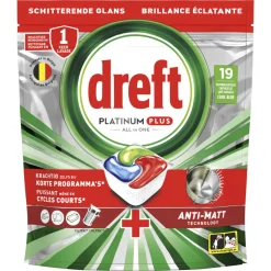 Machineafwas<Dreft Vaatwastabletten Platinum Plus All In One 19 stuks