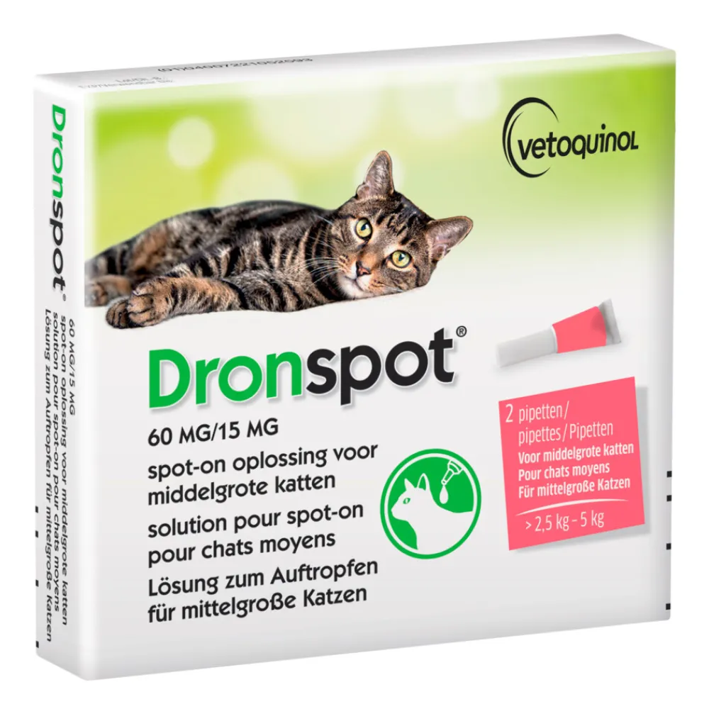 Vlo, Teek & Worm<Dronspot Spot On Ontwormingsdruppels Kat 2,5 - 5 kg 2 pipetten
