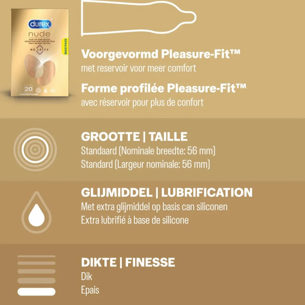 - Classic Natural Condooms 20 stuks, Thin Feel Condooms 20 stuks & Nude No Latex 20 stuks - Pakket^Durex Best