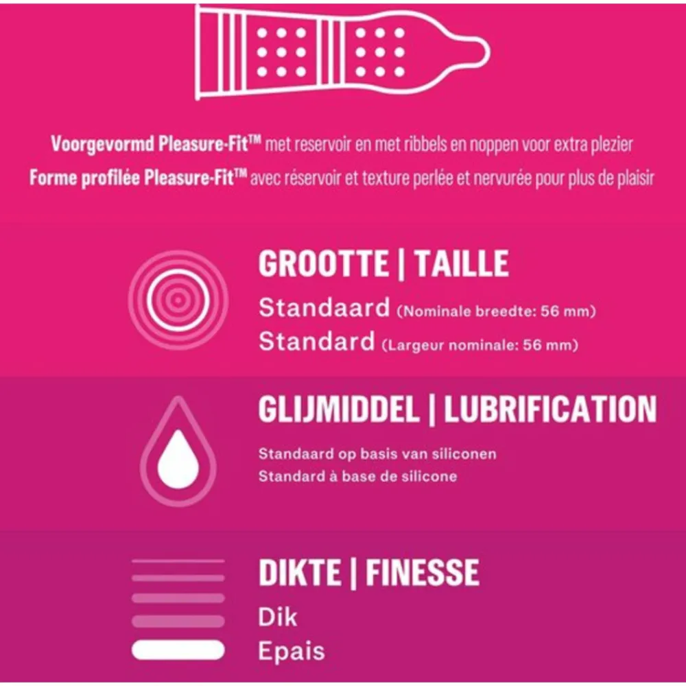- Nude Extra Lube Condooms 10 stuks, Pleasure Me Condooms 10 stuks & Performa Condooms 10 stuks - Pakket^Durex New