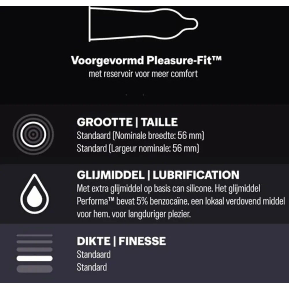 - Nude Extra Lube Condooms 10 stuks, Pleasure Me Condooms 10 stuks & Performa Condooms 10 stuks - Pakket^Durex New