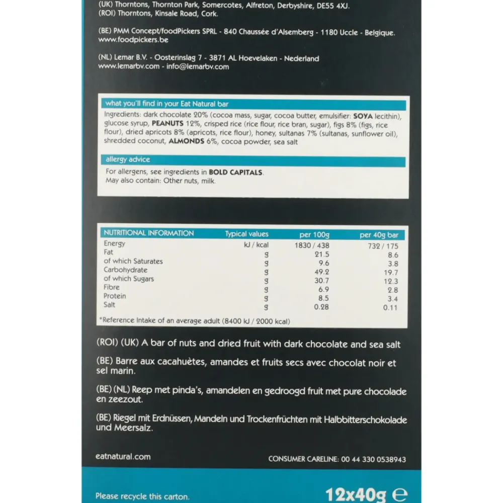 Clearance Noten Bar Pure Chocolade & Zeezout 12 x 45 gr Snacks|Glutenvrij