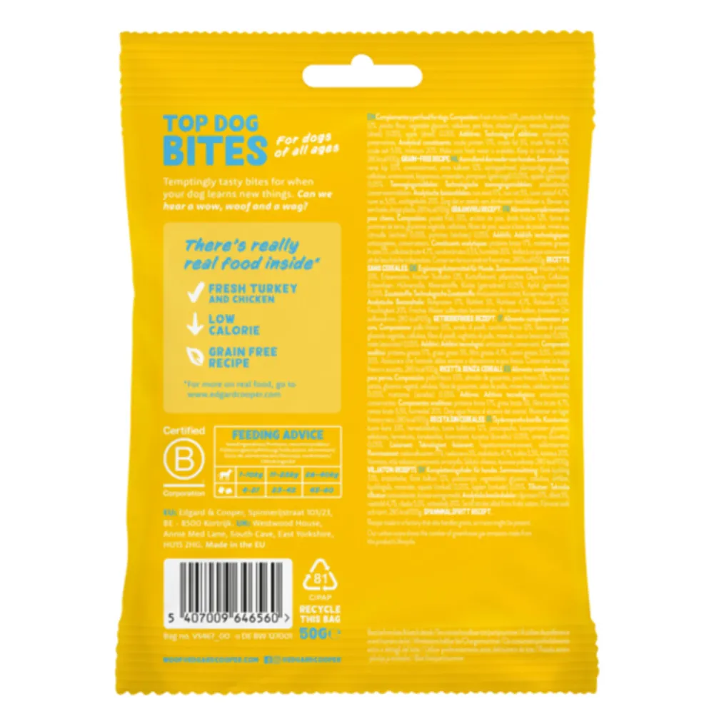 Snacks<Edgard & Cooper Adult Bite S Kalkoen & Kip 50 gr