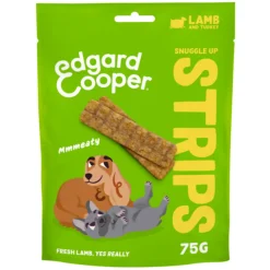 Snacks<Edgard & Cooper Adult Strips Lam & Kalkoen 75 gr