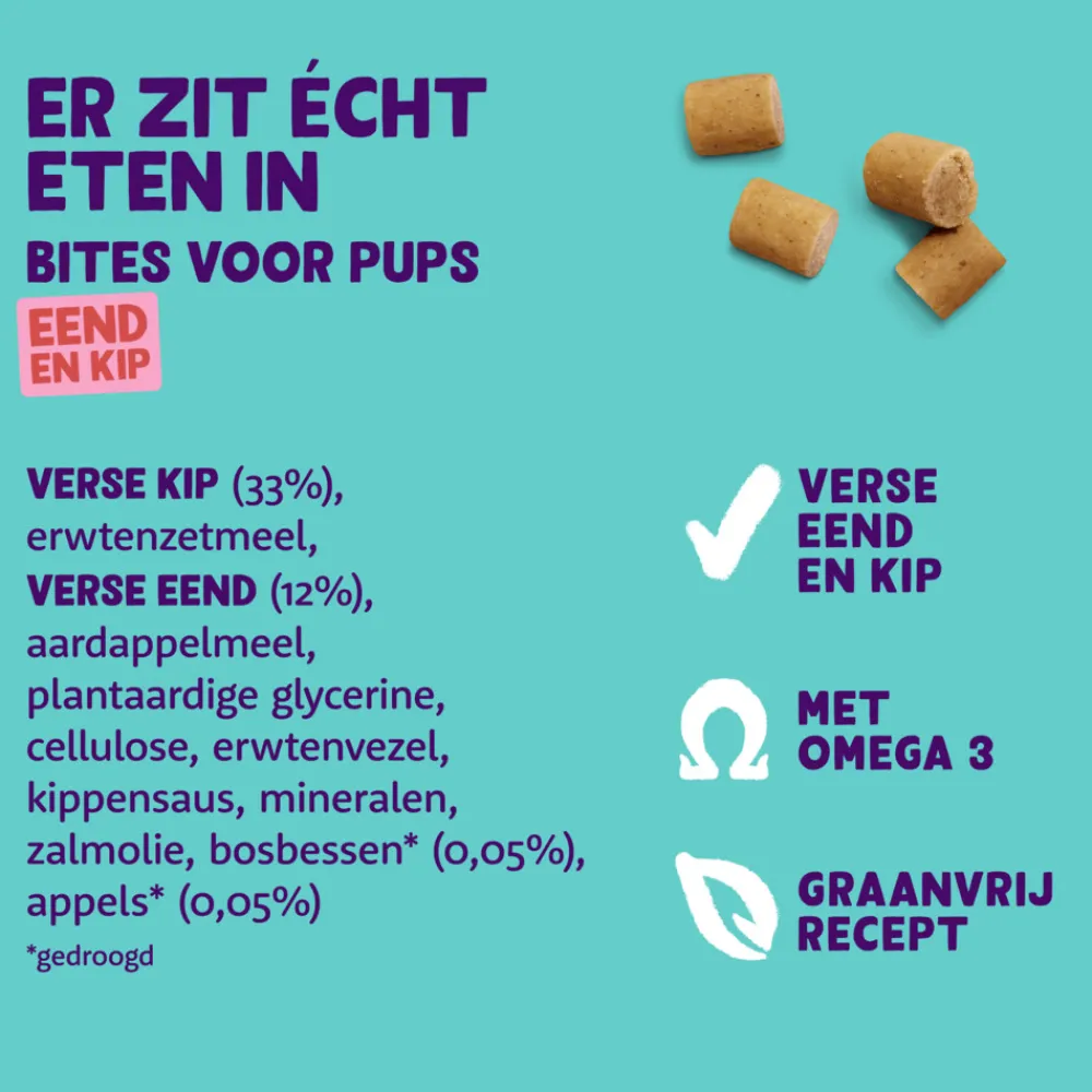 Snacks<Edgard & Cooper Puppy Bite S Eend & Kip 50 gr
