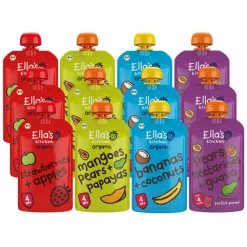 Ella's kitchen 4+ m 12 stuks Knijpzakjes Appel, Banaan, Mango en Peer Pakket^Ellas Kitchen Outlet