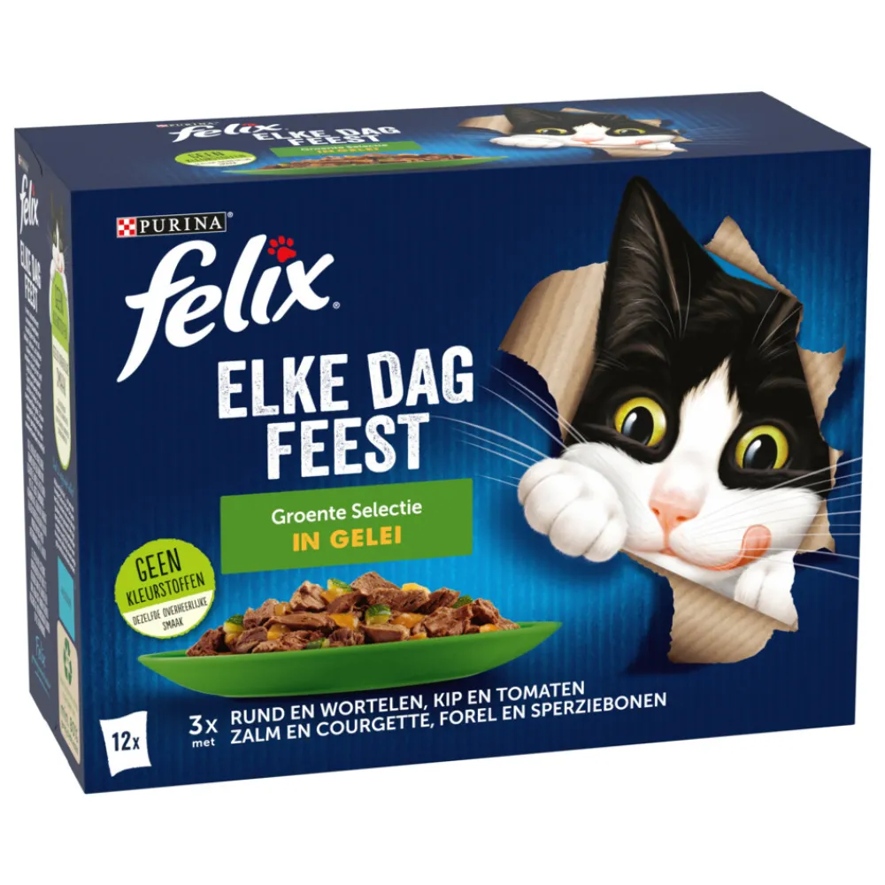 Kattenvoer<Felix Elke Dag Feest Groente Selectie in Gelei 12 x 85 gr