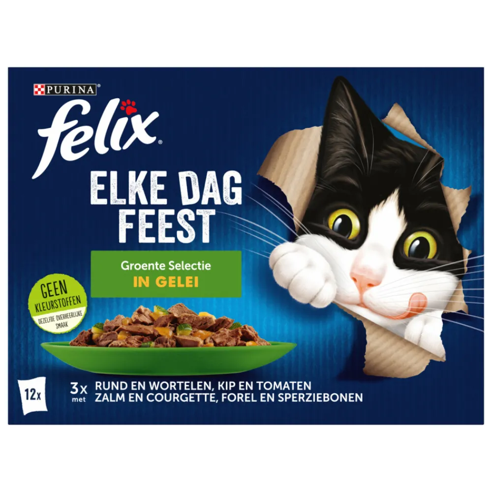 Kattenvoer<Felix Elke Dag Feest Groente Selectie in Gelei 12 x 85 gr