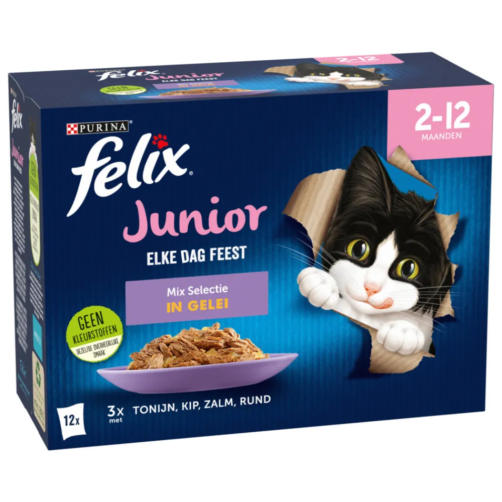 Kattenvoer<Felix Elke Dag Feest Mix Selectie in Gelei Junior 12 x 85 gr