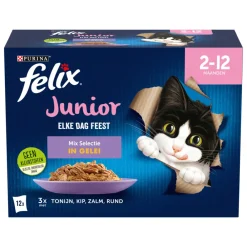 Kattenvoer<Felix Elke Dag Feest Mix Selectie in Gelei Junior 12 x 85 gr