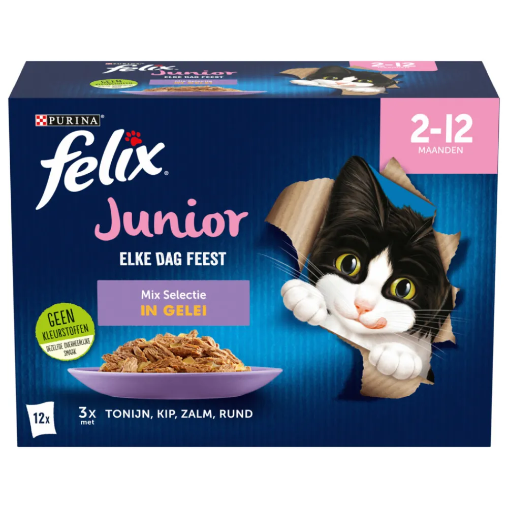 Kattenvoer<Felix Elke Dag Feest Mix Selectie in Gelei Junior 12 x 85 gr